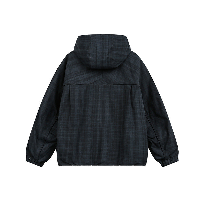 Unisex Oversize Utility Kapuzenjacke mit Karomuster und Kordelzug Shop Nory