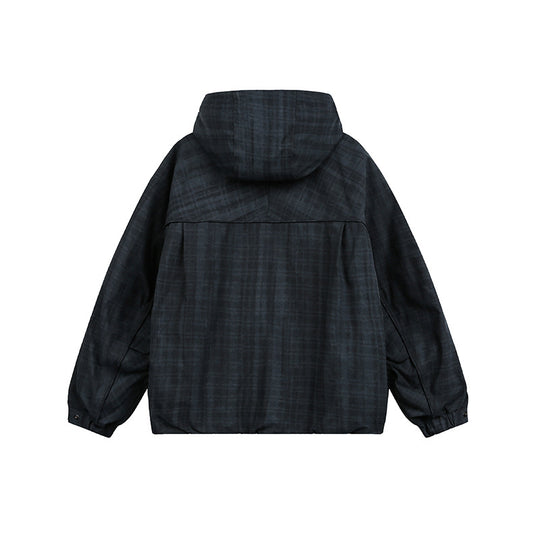 Unisex Oversize Utility Kapuzenjacke mit Karomuster und Kordelzug Shop Nory