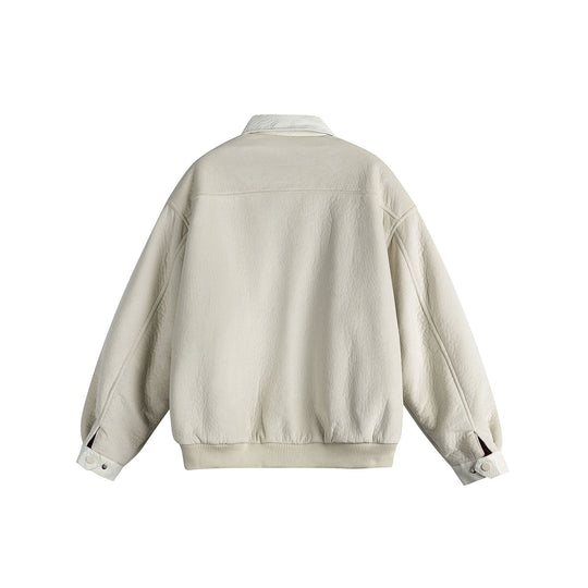 Unisex Oversize Blousonjacke aus Velours‑Suede mit Reptilprägung‑Besatz und wärmender Teddyungfutter Shop Nory