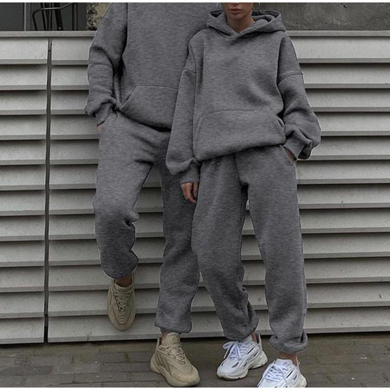 Damen nan gemütliches French-Terry Loungewear-Set mit doppellagiger Kapuze, Kängurutasche und elastischem Knöchel-Jogger Shop Nory