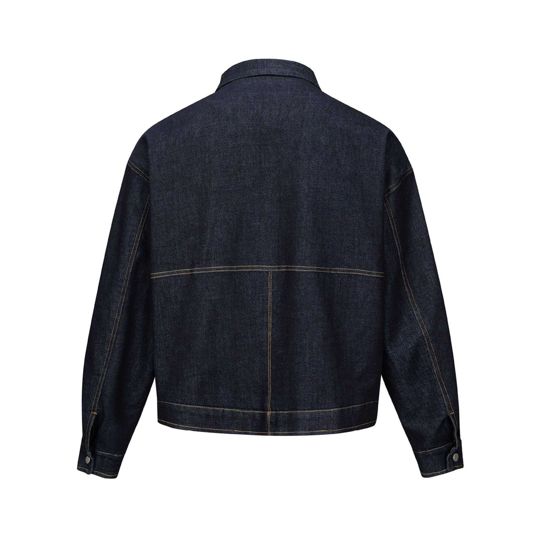 Unisex Kastig geschnittener Denim‑Blouson mit Metallreißverschluss und Pattentaschen Shop Nory