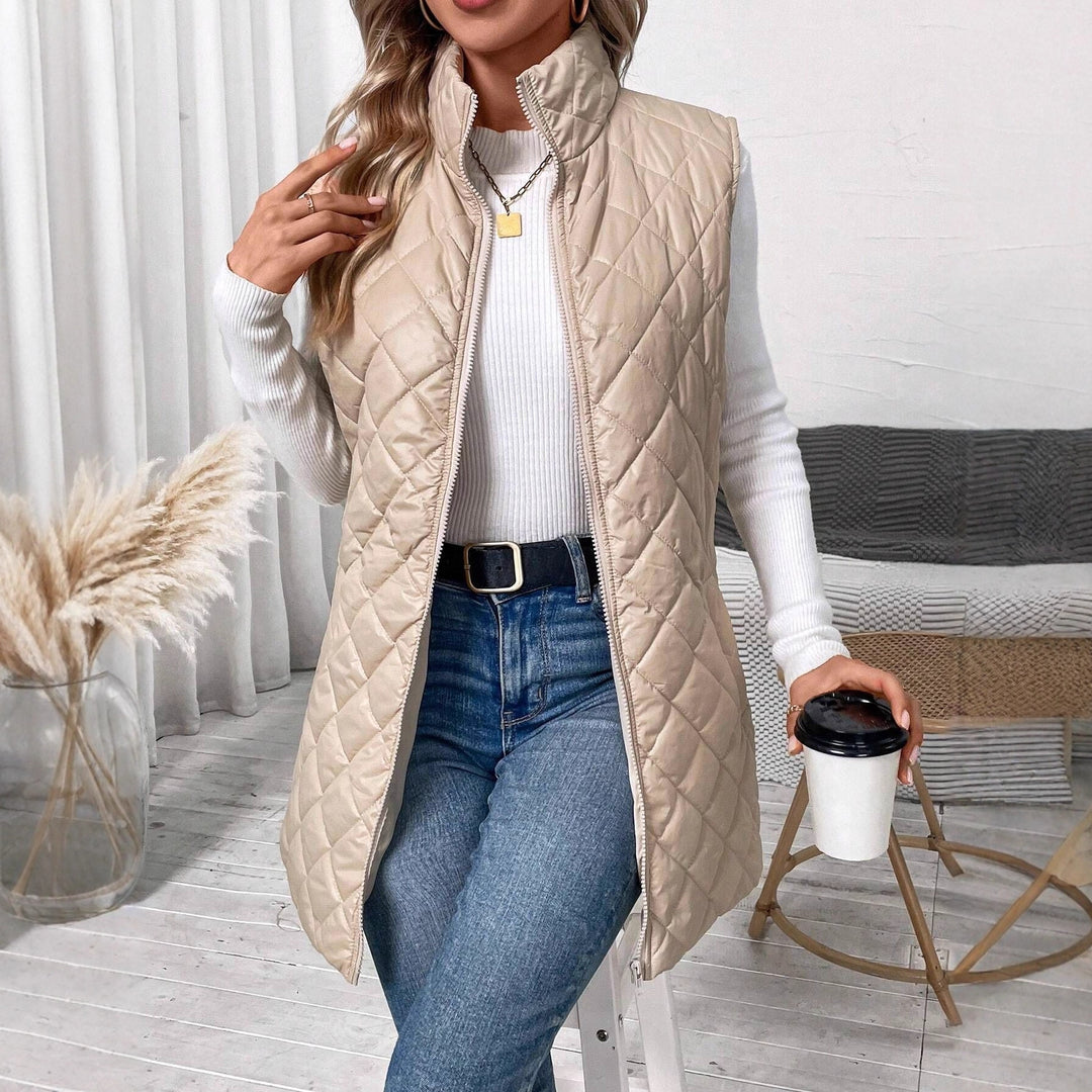 Damen Longline Steppweste mit Stehkragen und wattierter Fütterung Shop Nory
