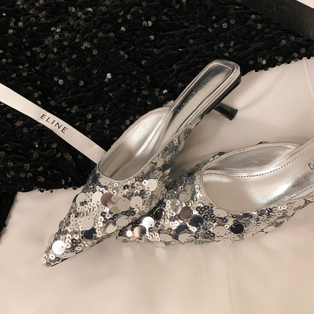 Damen glamouröse Pantolette mit glitzernden Pailletten Shopnory