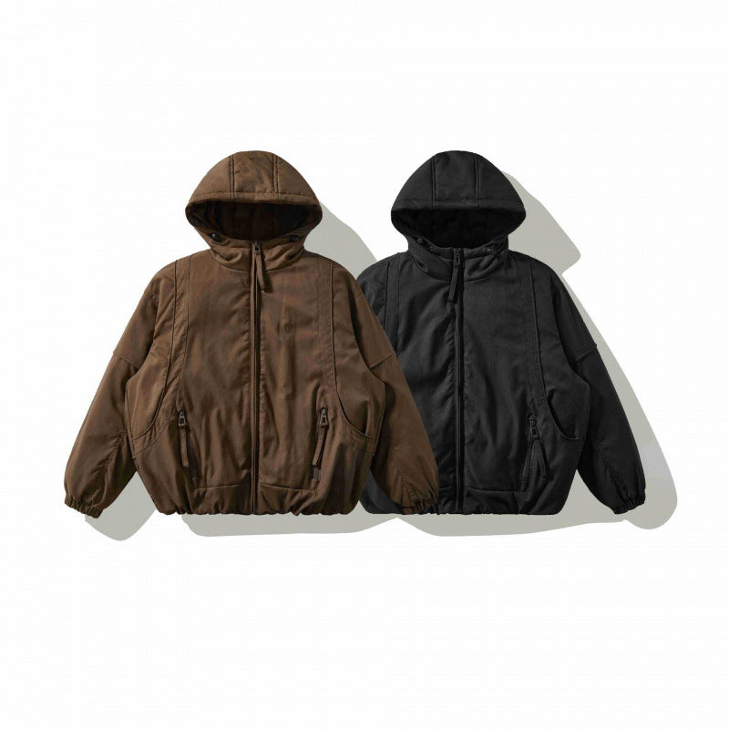 Unisex Oversize Stepp-Bomberjacke mit hoher Kapuze, geformten Pattentaschen und elastischem Saum Shop Nory