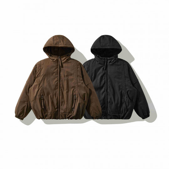 Unisex Oversize Stepp-Bomberjacke mit hoher Kapuze, geformten Pattentaschen und elastischem Saum Shop Nory