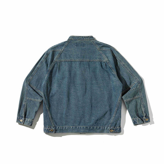 Unisex Boxy-Jeansjacke mit Stehkragen, markanter Nahtführung und Knopfleiste Shop Nory