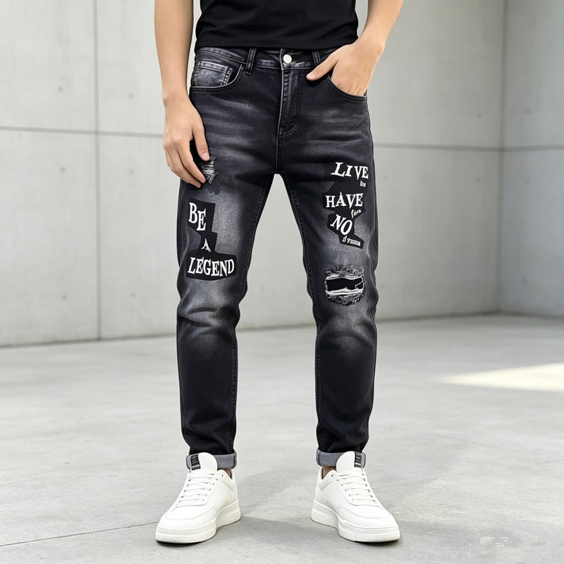 Herren Modische Ripped Jeans mit grafischen Prints Shop Nory