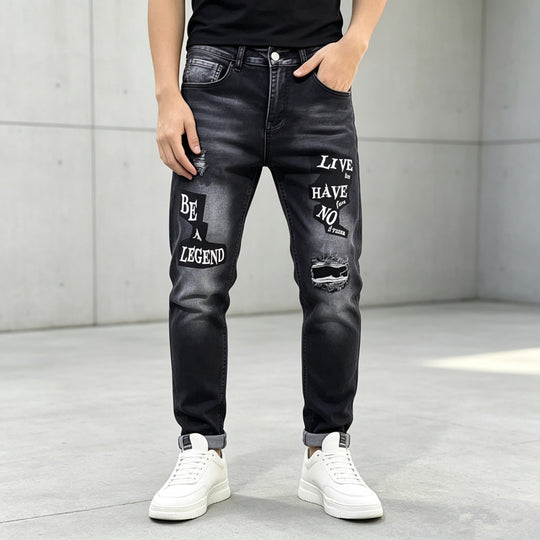 Herren Modische Ripped Jeans mit grafischen Prints Shop Nory