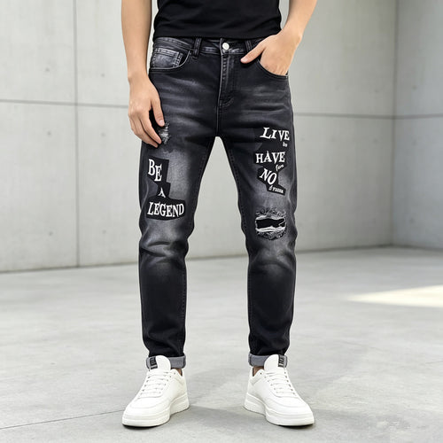 Herren Modische Ripped Jeans mit grafischen Prints Shop Nory