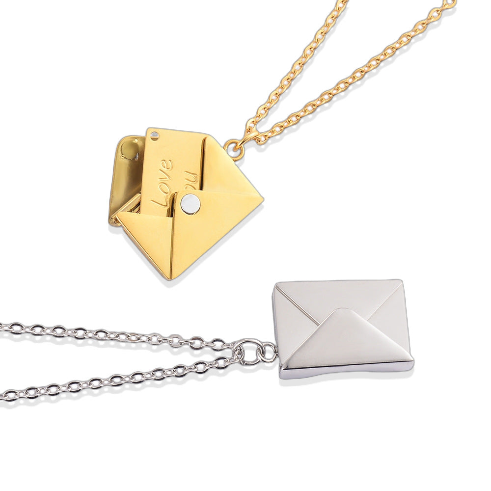 Damen Halskette mit Briefumschlag und Gravurschild Shop Nory