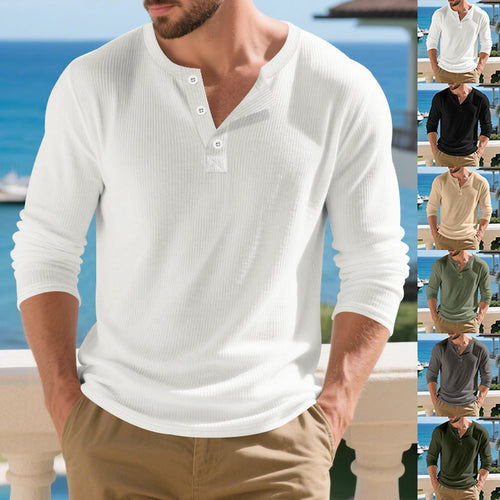 Herren Langarm-Henley-Shirt mit strukturierter Oberfläche
