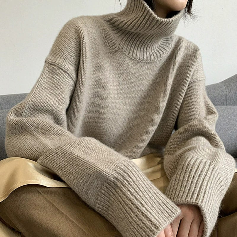 Damen Gemütlicher Strickpullover mit hohem Kragen Shop Nory