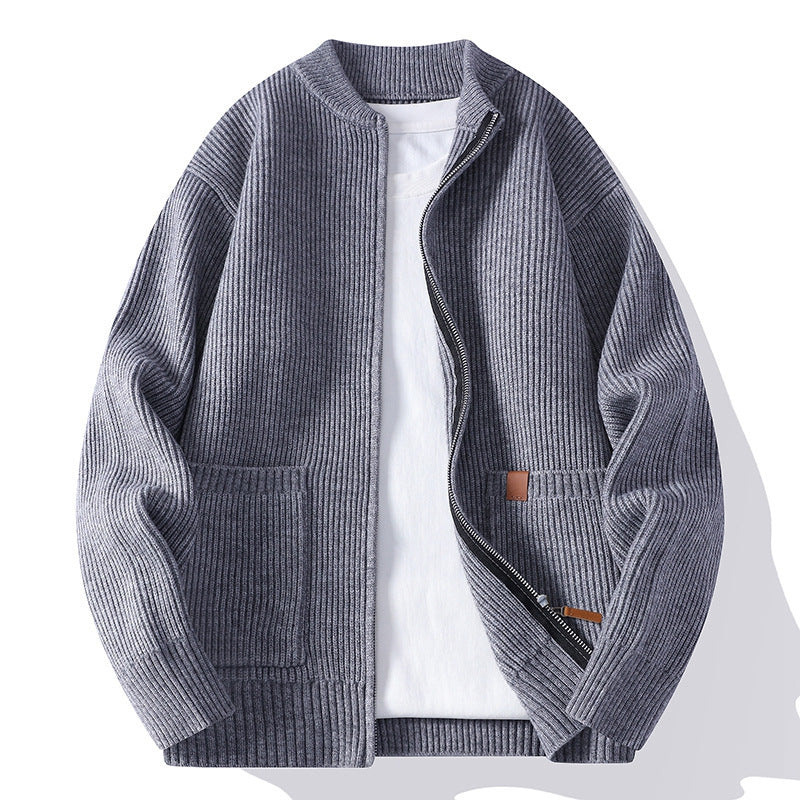 Herren Strukturierte Bomber-Strickjacke mit durchgehendem Metallreißverschluss und aufgesetzten Taschen Shop Nory