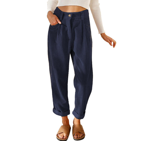 Damen Hochtaillierte Kordhose mit Falten, lockerer Passform und umgeschlagenem Saum Shop Nory