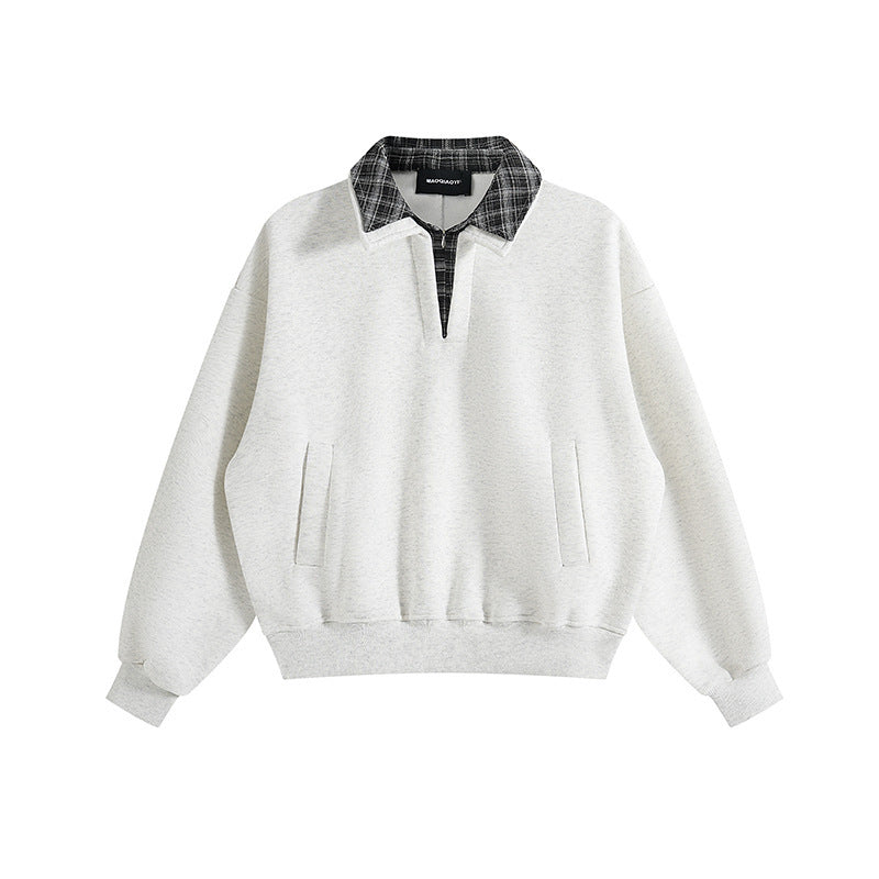 Unisex Oversize-Sweatshirt mit eingesetztem Karo-Hemdkragen und halbem Reißverschluss Shop Nory