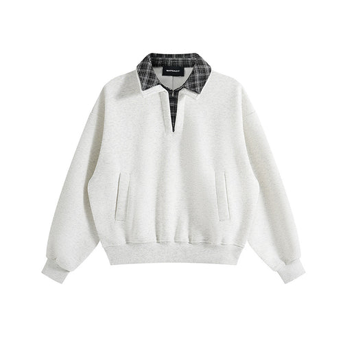 Unisex Oversize-Sweatshirt mit eingesetztem Karo-Hemdkragen und halbem Reißverschluss Shop Nory