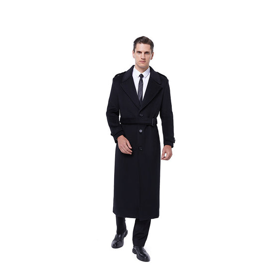 Herren Maxilanger Mantel aus Wollmix mit Bindegürtel, Epauletten und klassischem Revers Shop Nory