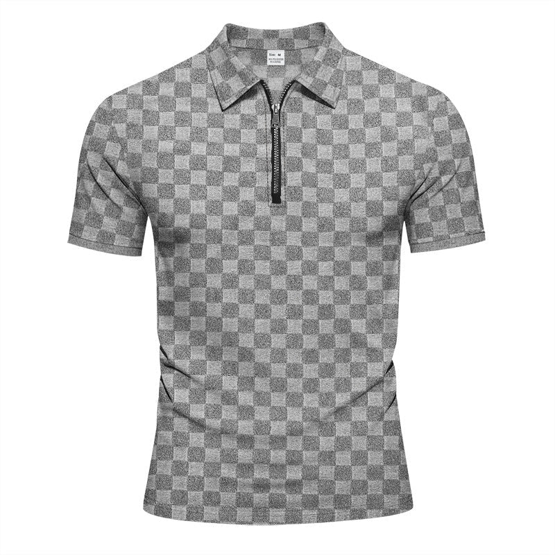 Herren nan kurzes Halbzip-Poloshirt aus strukturierter Waffelpiqué mit Hemdkragen und figurbetonter Passform Shopnory