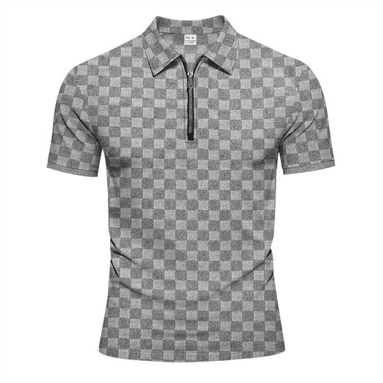 Herren nan kurzes Halbzip-Poloshirt aus strukturierter Waffelpiqué mit Hemdkragen und figurbetonter Passform Shopnory