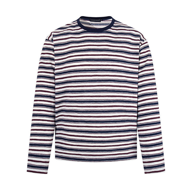 Herren Gestreiftes Langarmshirt aus Baumwollmischung mit Rundhalsausschnitt und feiner Struktur Shop Nory