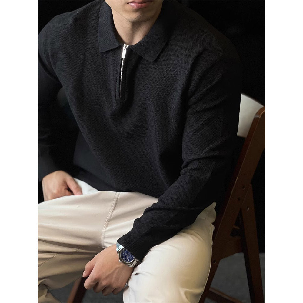 Herren Modisches Langarm Poloshirt mit Reißverschluss Shop Nory