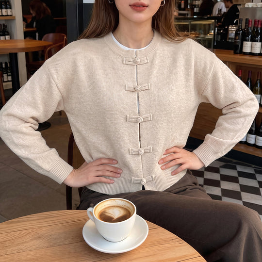 Damen Feinstrick-Cardigan mit dekorativem Knotenverschluss und legerer Raglan-Silhouette Shop Nory