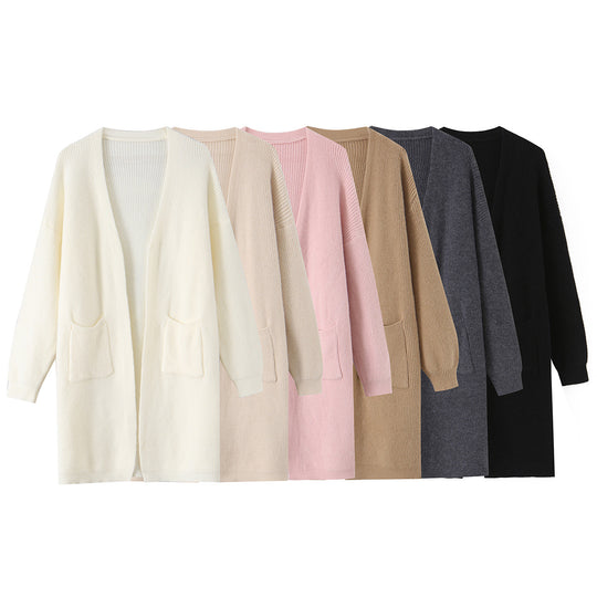 Damen Langer Oversize Strickcardigan mit aufgesetzten Taschen Shop Nory