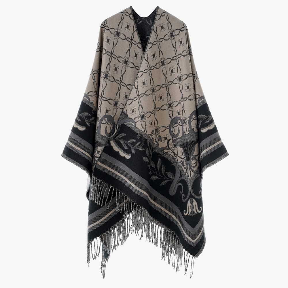 Damen Leichter Jacquard-Überwurf im Kaftan-Stil mit Zierfransen Shop Nory
