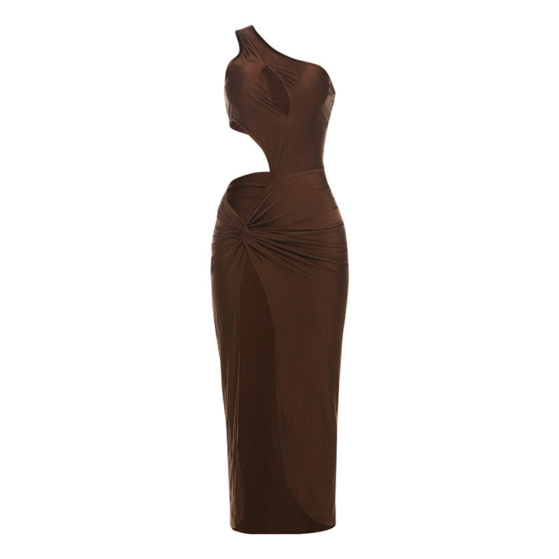 Damen Elegantes One-Shoulder Maxikleid mit Raffungen und figurbetontem Schnitt