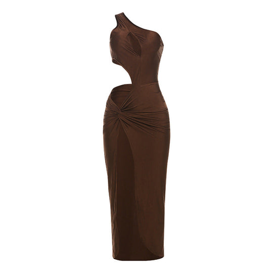 Damen Elegantes One-Shoulder Maxikleid mit Raffungen und figurbetontem Schnitt