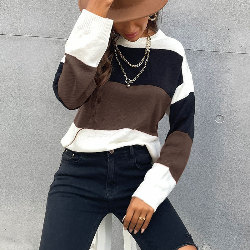 Damen Lässiger Strickpullover mit Farbblock-Design Shop Nory