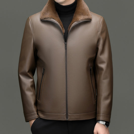 Herren gefütterte Lederimitatjacke mit Kunstfellkragen und Reißverschluss Shop Nory
