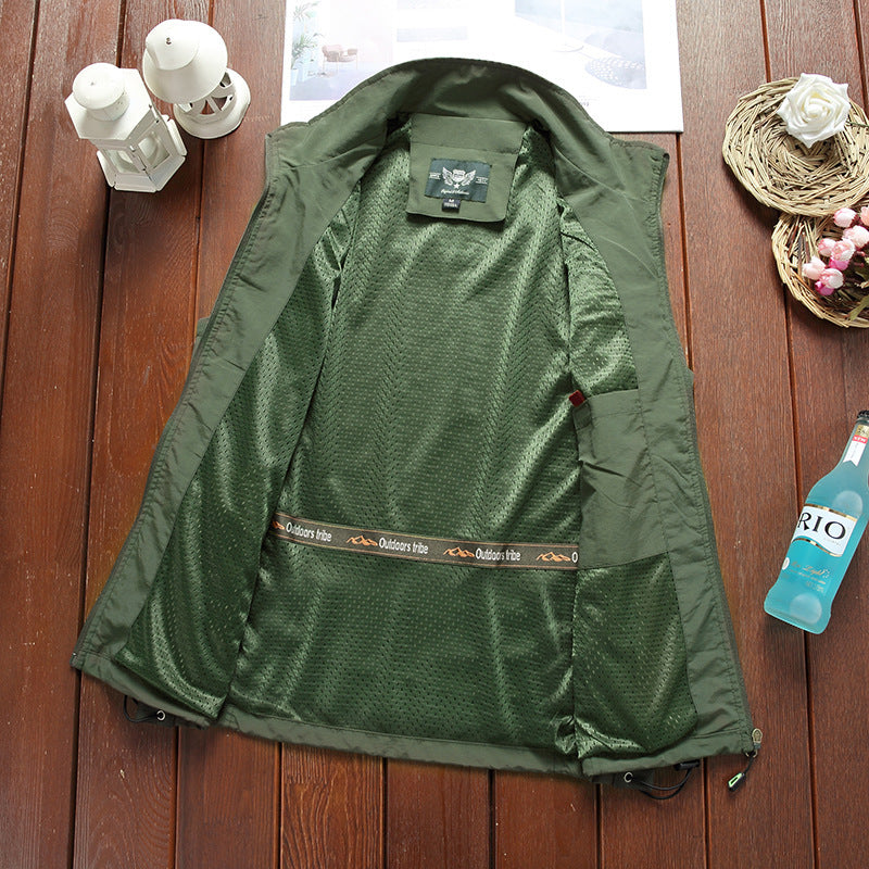 Herren Utility-Weste mit Mesh-Futter, Stehkragen und verstellbarem Kordelabschluss Shop Nory