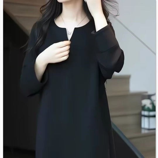 Damen Schlichtes Midikleid mit V-Schlitz, dreiviertel-Ärmeln und geradem Fall Shop Nory