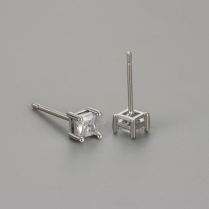 Princess-Schliff Zirkonia Ohrstecker mit Krappenfassung