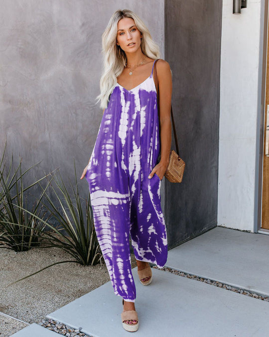 Damen Elegantes Jumpsuit mit Spaghettiträgern und weitem Bein