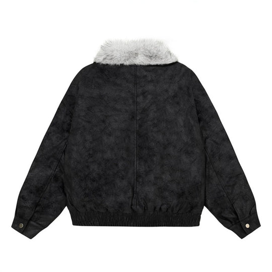 Damen Oversize-Bomberjacke mit Kunstfellkragen und elastischem Saum Shop Nory