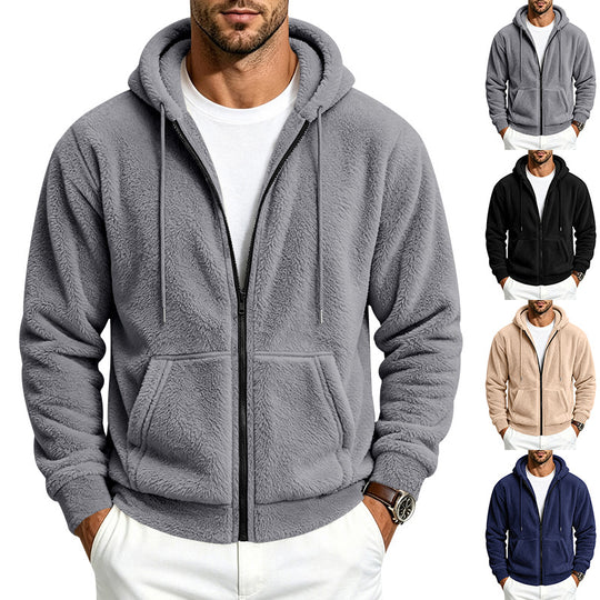 Herren Fleece-Kapuzenjacke mit Teddy-Innenfutter, durchgehendem Reißverschluss und Kängurutaschen Shop Nory