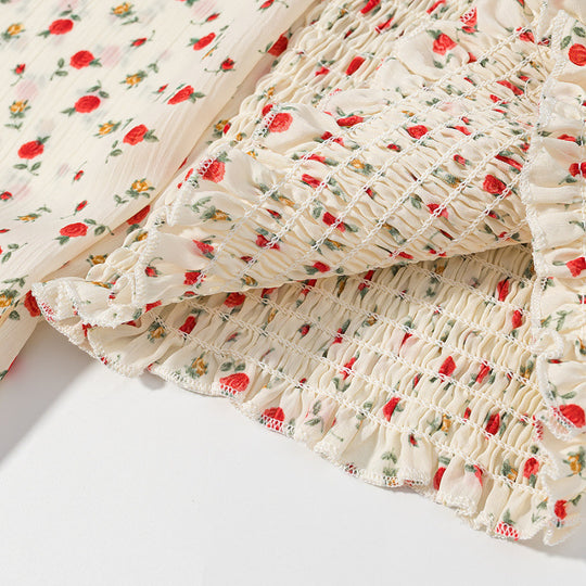 Damen Gesmoktes Cropped-Top mit Puffärmeln und Blumendessin Shop Nory