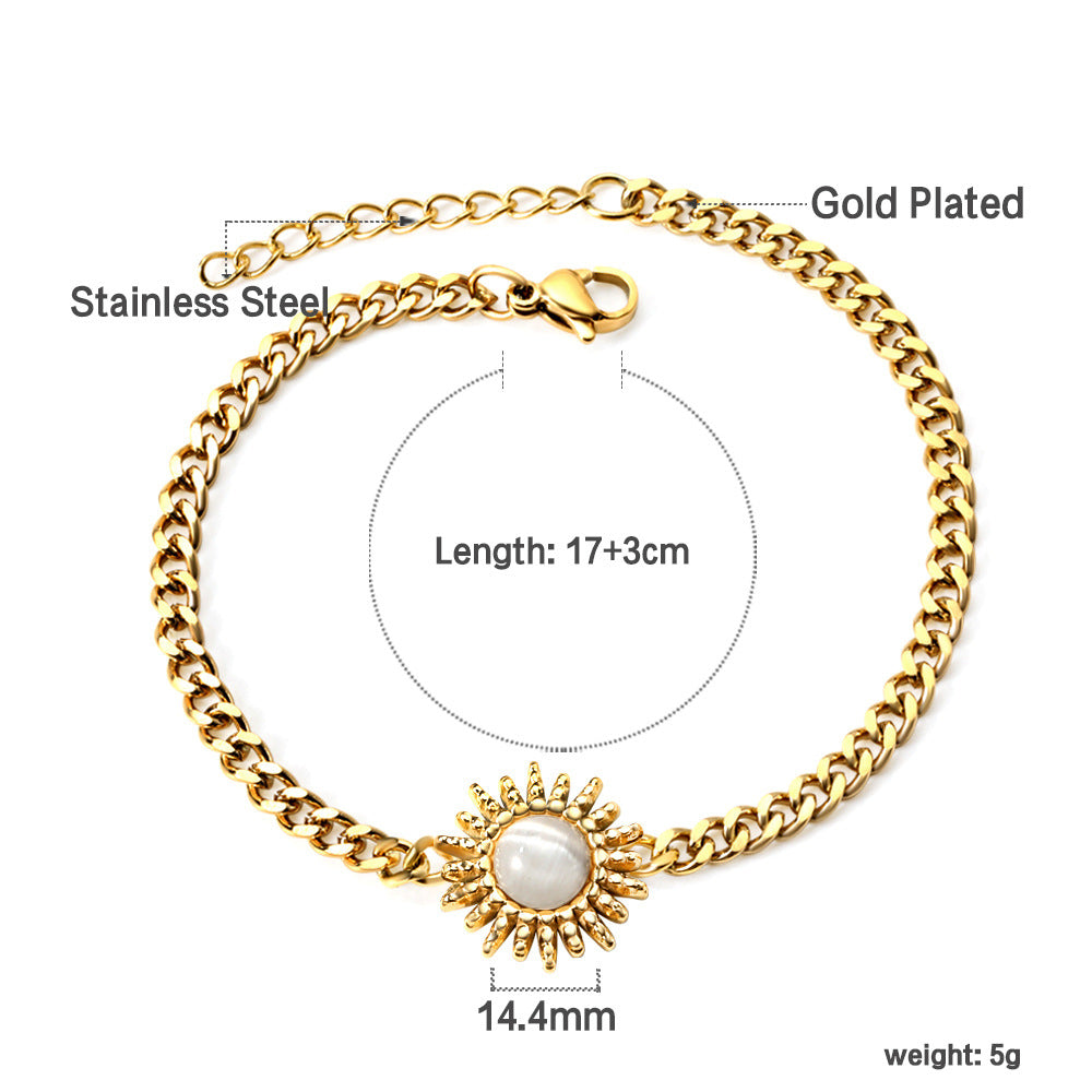 Damen Edelstahl Armkettchen mit goldplattiertem Sonnenanhänger Shop Nory