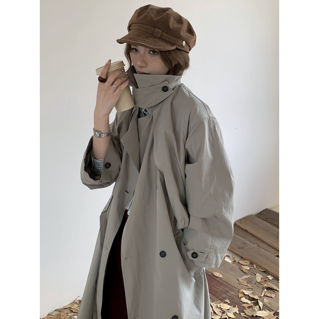 Damen Oversize Trenchcoat mit hohem Stehkragen und doppelreihiger Knopfleiste Shop Nory