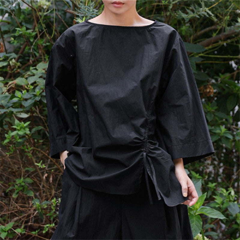 Damen Oversize-Bluse mit seitlicher Kordel‑Raffung, U‑Boot‑Ausschnitt und weiten Ärmeln Shop Nory