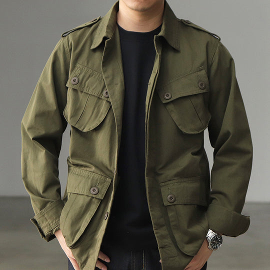 Herren Militärinspirierte Feldjacke mit aufgesetzten Pattentaschen und Schulterklappen Shop Nory