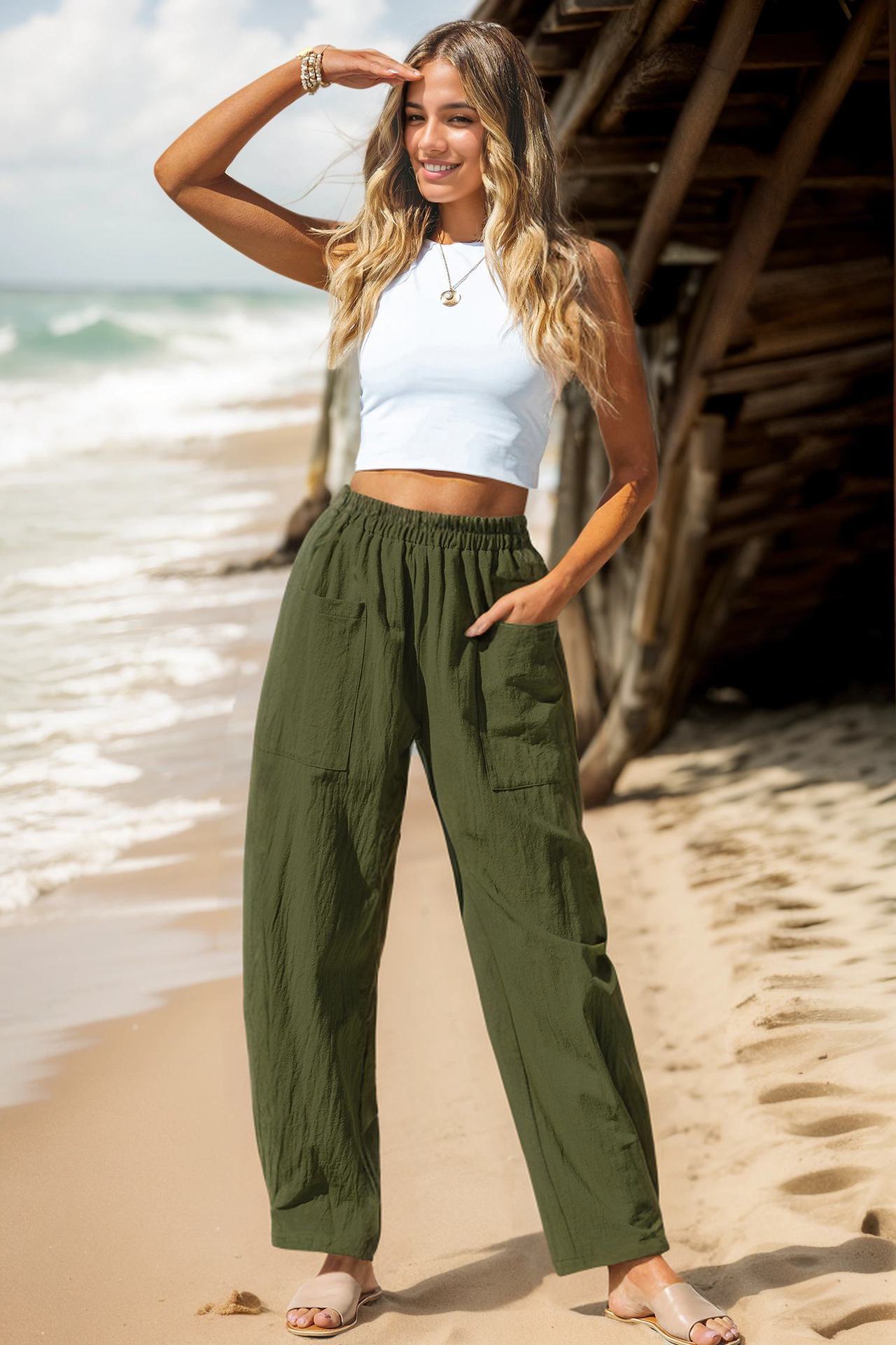 Damen lässige Leinenhose mit praktischen Seitentaschen