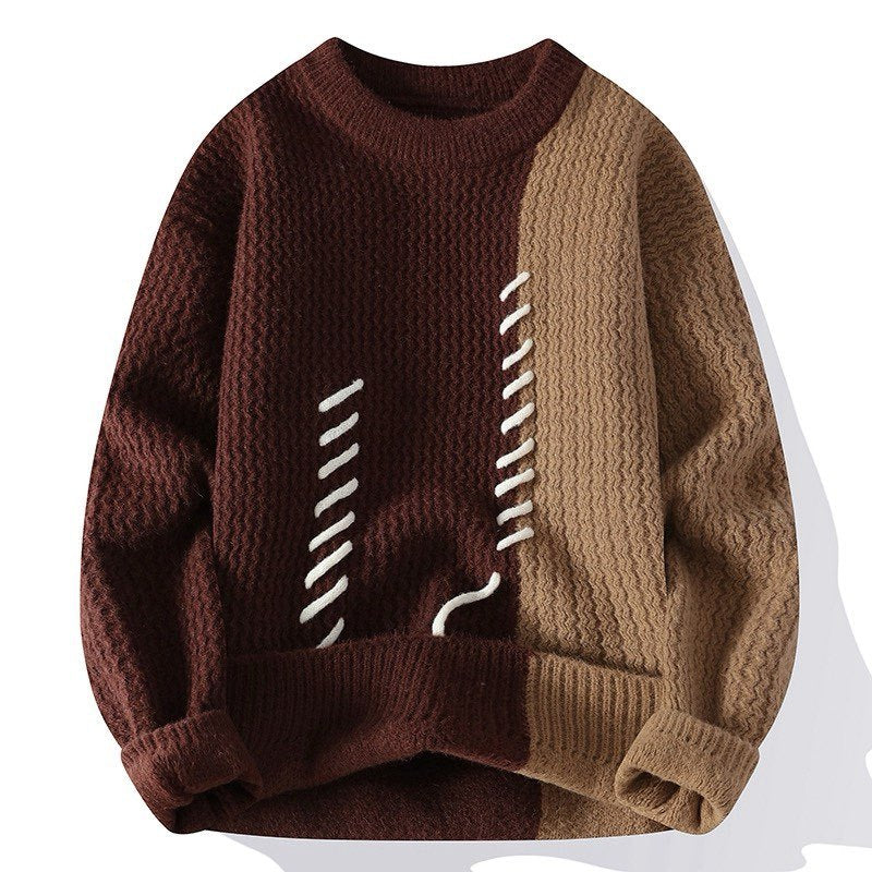 Unisex strukturierter Oversize-Strickpullover mit Zopfmuster und dekorativer Steppnaht Shop Nory