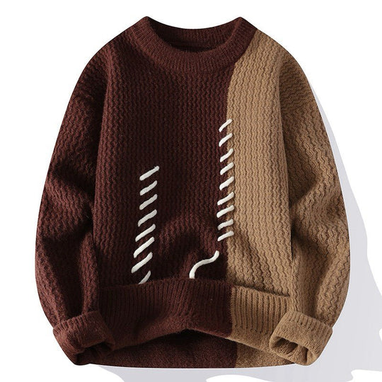 Unisex strukturierter Oversize-Strickpullover mit Zopfmuster und dekorativer Steppnaht Shop Nory