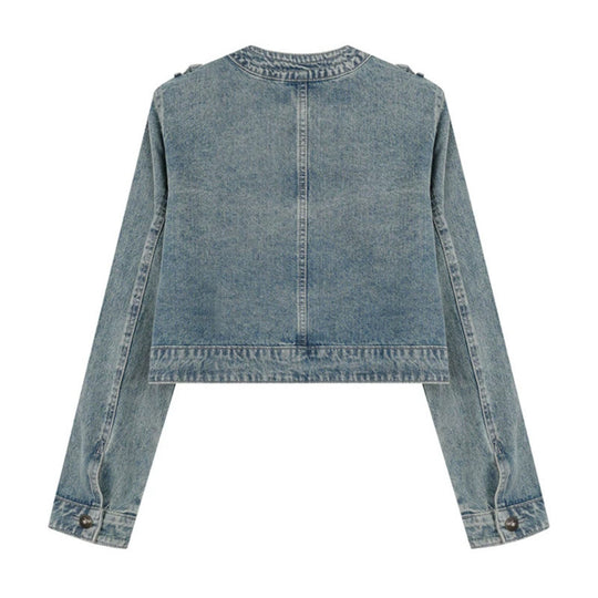 Damen Cropped-Denimjacke im Military‑Stil mit Zierknopfleisten Shop Nory