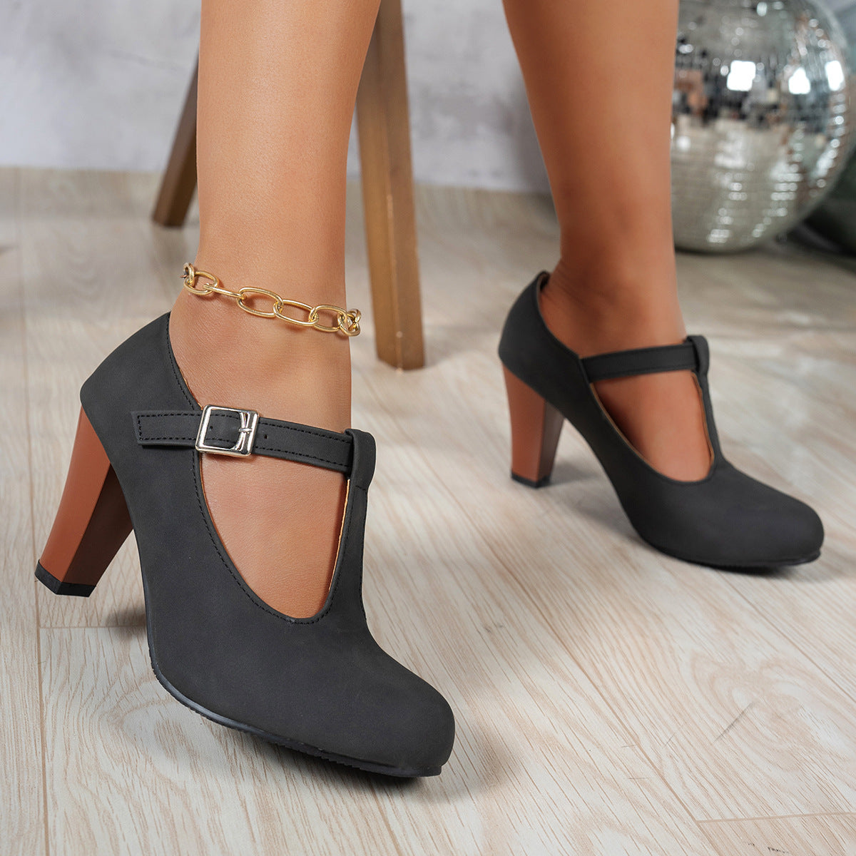 Damen elegante T-Strap Absatzschuhe
