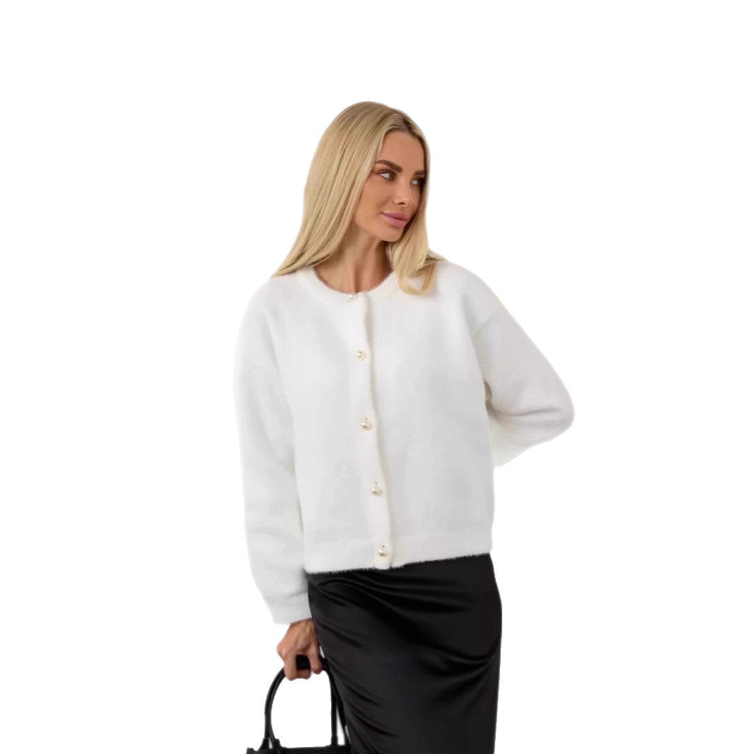 Damen Flauschiger Strick cardigan mit Perlenknöpfen Shop Nory