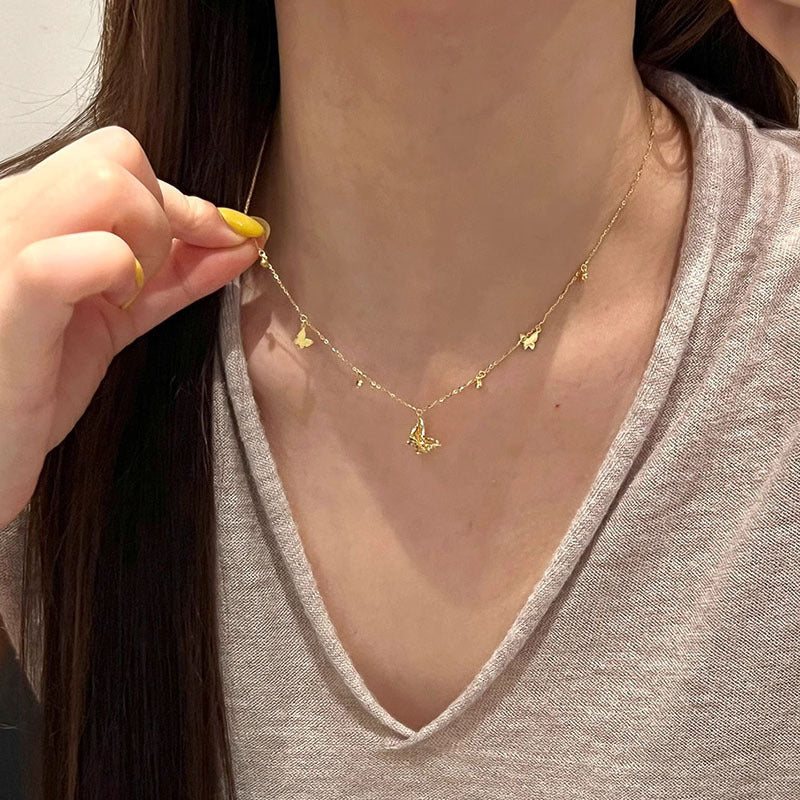 Damen Halskette mit filigranen Schmetterlingsanhängern Shop Nory